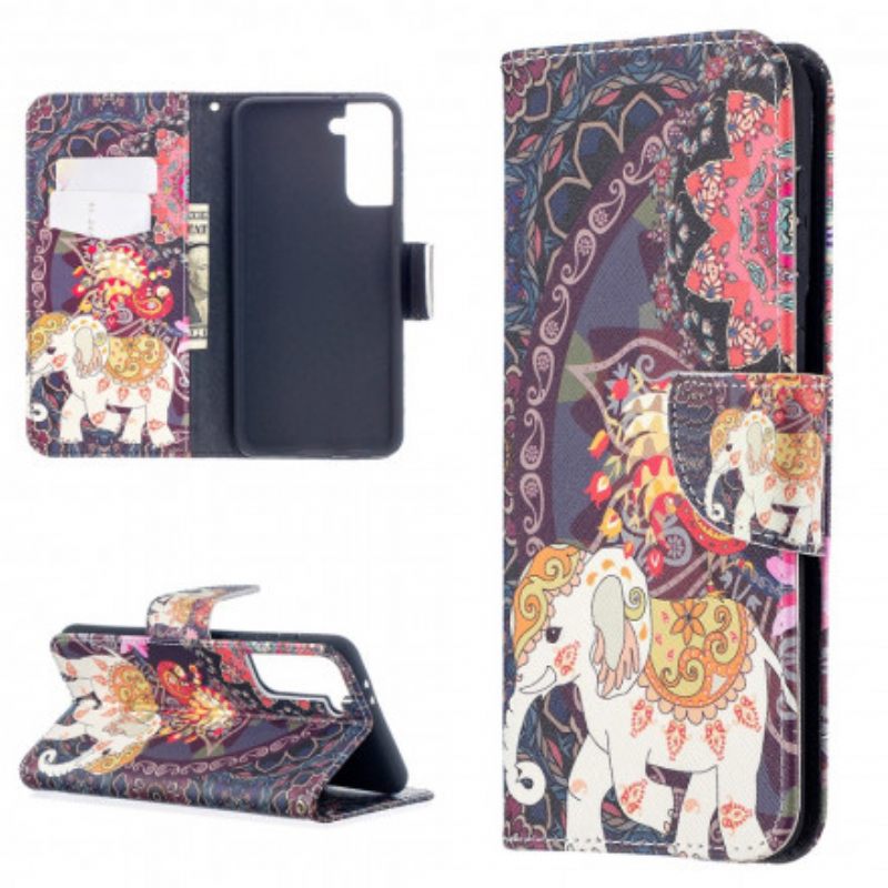 δερματινη θηκη Samsung Galaxy S21 Plus 5G Mandala Ethnic Elephants