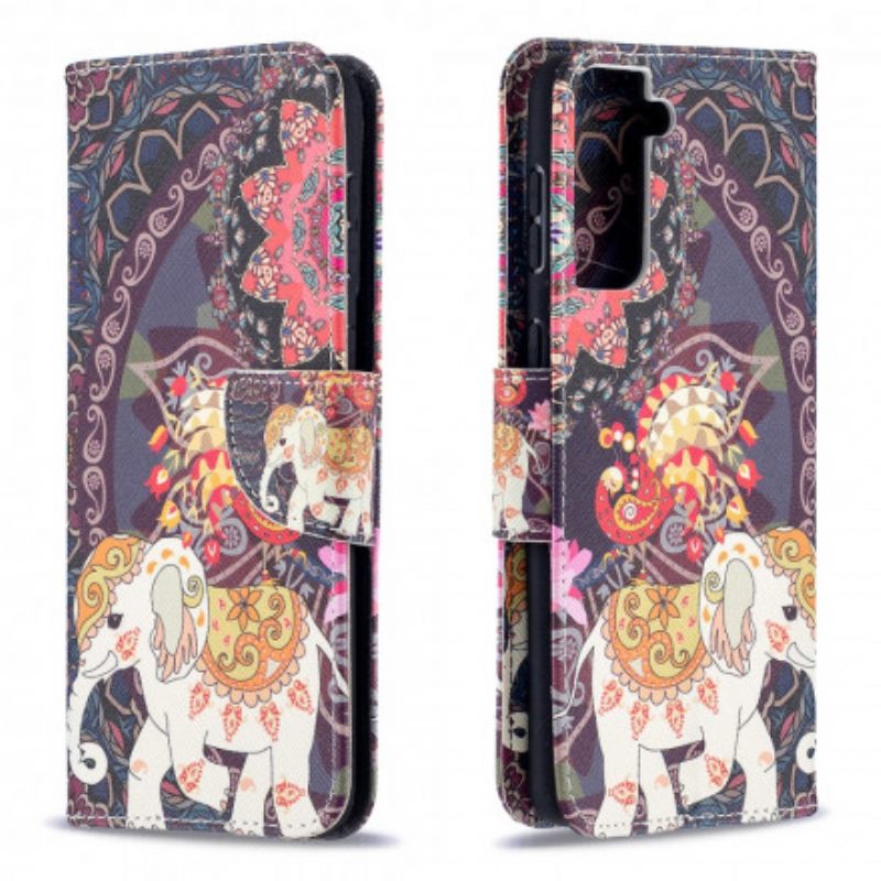 δερματινη θηκη Samsung Galaxy S21 Plus 5G Mandala Ethnic Elephants