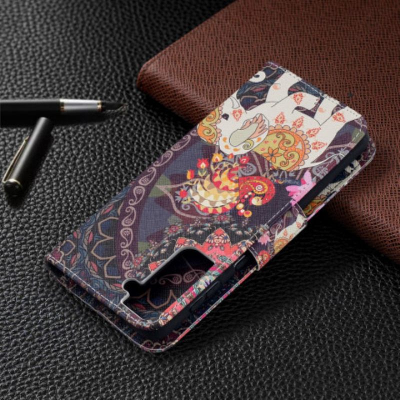 δερματινη θηκη Samsung Galaxy S21 Plus 5G Mandala Ethnic Elephants