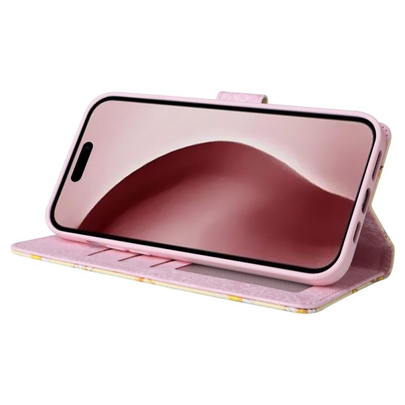 Δερματινη Θηκη iPhone 16 Pro Floral Rfid Blocker Wallet