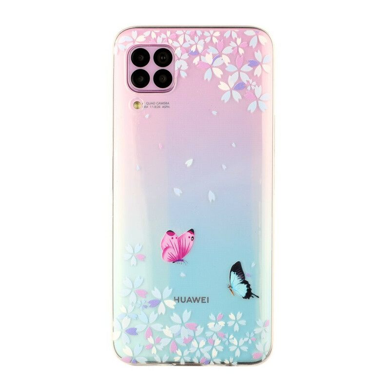 Θήκη Huawei P40 Lite Διαφανείς Πεταλούδες Και Λουλούδια