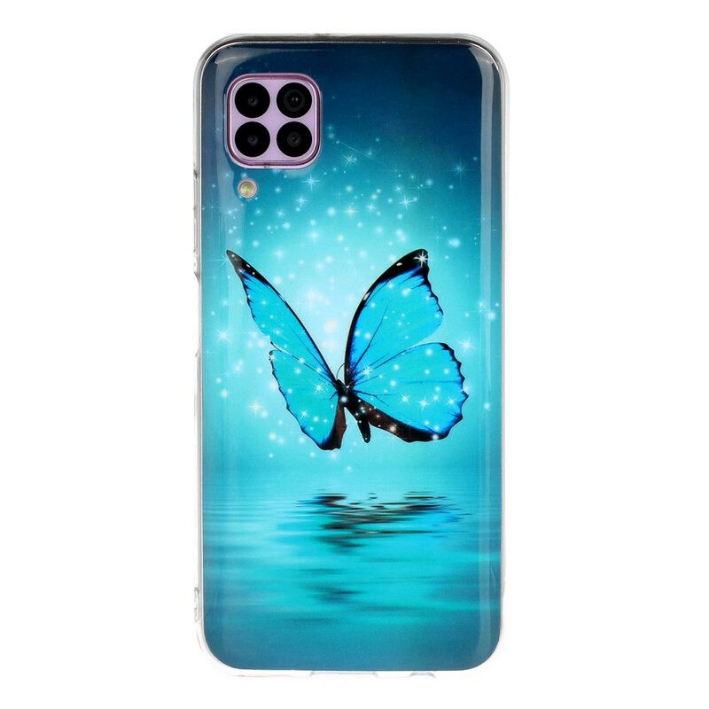 Θήκη Huawei P40 Lite Φθορίζουσα Μπλε Πεταλούδα