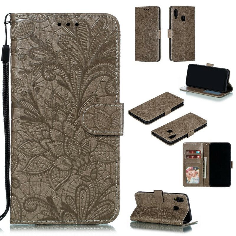 Θήκη Flip Samsung Galaxy A30 / A20 με κορδονι Strap Tribal Flowers