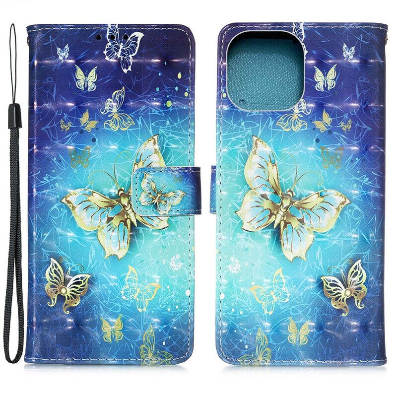 Κάλυμμα iPhone 13 Pro Κορδόνι Golden Butterflies