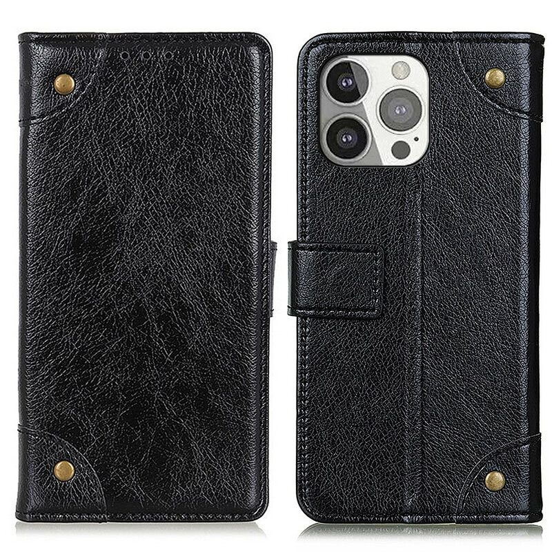 Κάλυμμα iPhone 13 Pro Vintage Rivets Nappa Leather Style