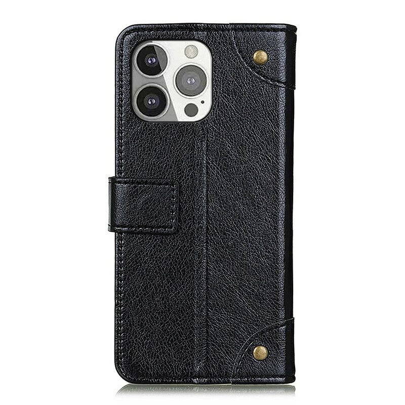 Κάλυμμα iPhone 13 Pro Vintage Rivets Nappa Leather Style