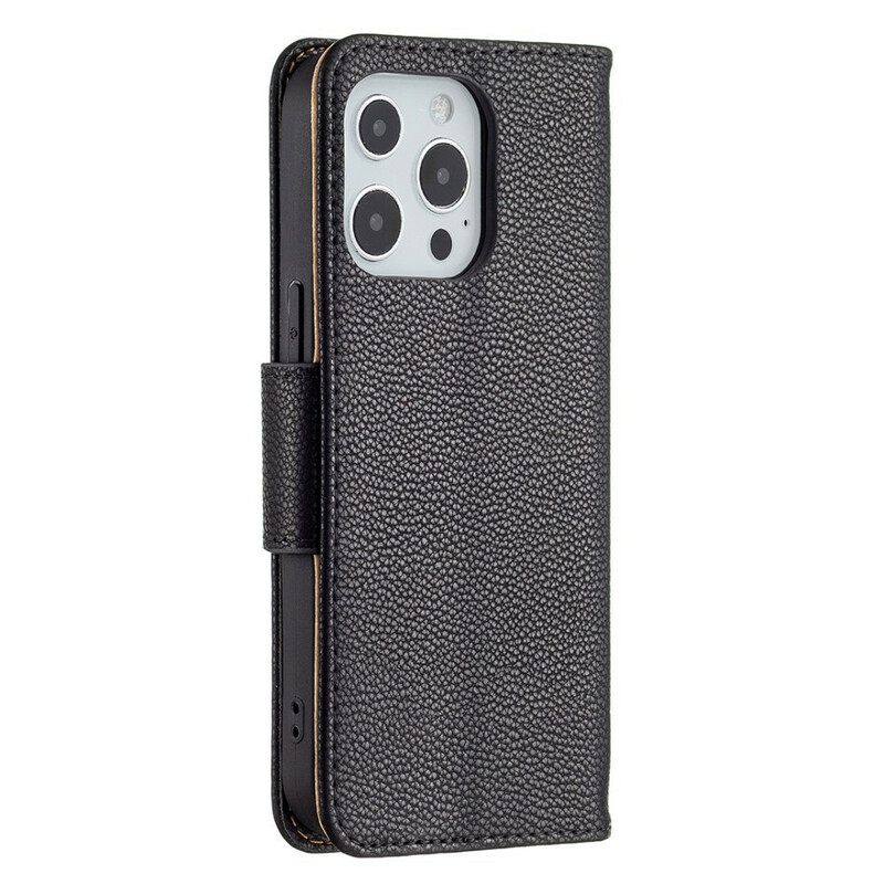 Θήκη Flip iPhone 13 Pro με κορδονι Χρωματιστό Λουράκι Litchi Leather Effect