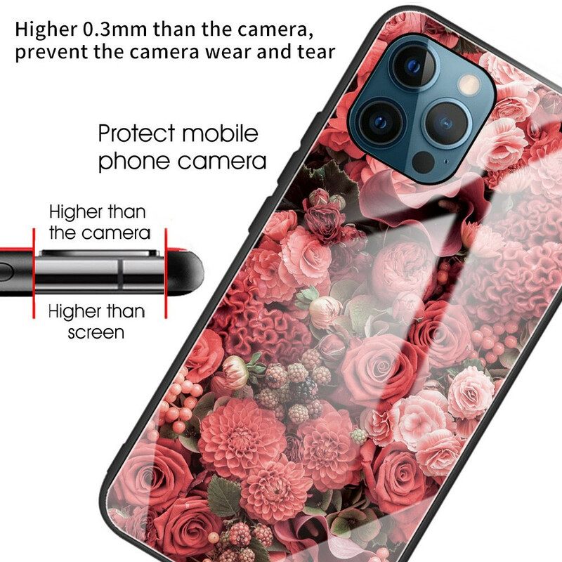 Θήκη iPhone 13 Pro Pink Flowers Σκληρυμένο Γυαλί