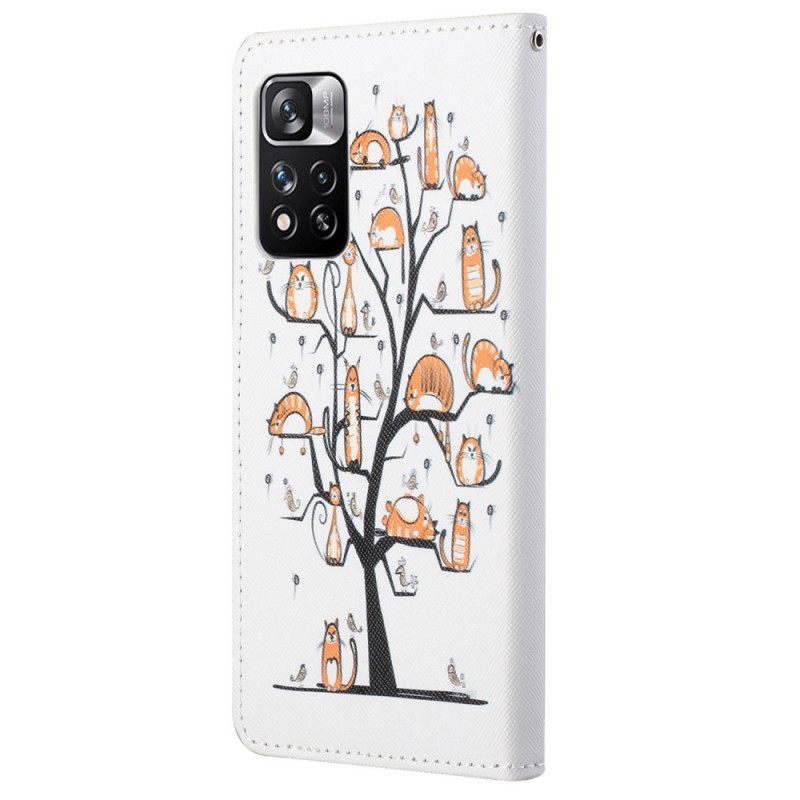 δερματινη θηκη Xiaomi Redmi Note 11 Pro / 11 Pro 5G με κορδονι Funky Cats Με Λουράκι