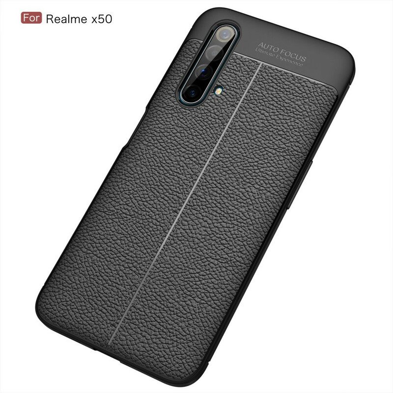 Θήκη Realme X50 Δερμάτινο Εφέ Litchi Διπλής Γραμμής