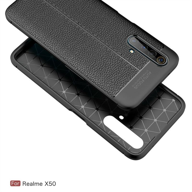 Θήκη Realme X50 Δερμάτινο Εφέ Litchi Διπλής Γραμμής