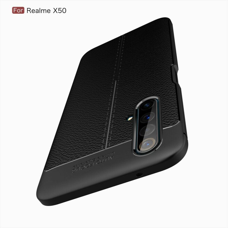 Θήκη Realme X50 Δερμάτινο Εφέ Litchi Διπλής Γραμμής