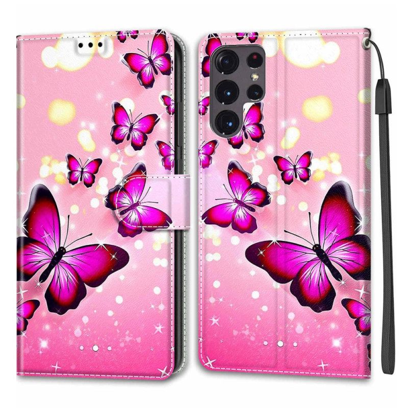 Κάλυμμα Samsung Galaxy S22 Ultra 5G με κορδονι Ανεμιστήρας Strap Butterflies