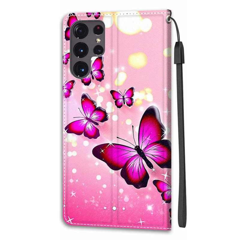 Κάλυμμα Samsung Galaxy S22 Ultra 5G με κορδονι Ανεμιστήρας Strap Butterflies