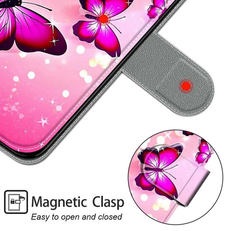 Κάλυμμα Samsung Galaxy S22 Ultra 5G με κορδονι Ανεμιστήρας Strap Butterflies