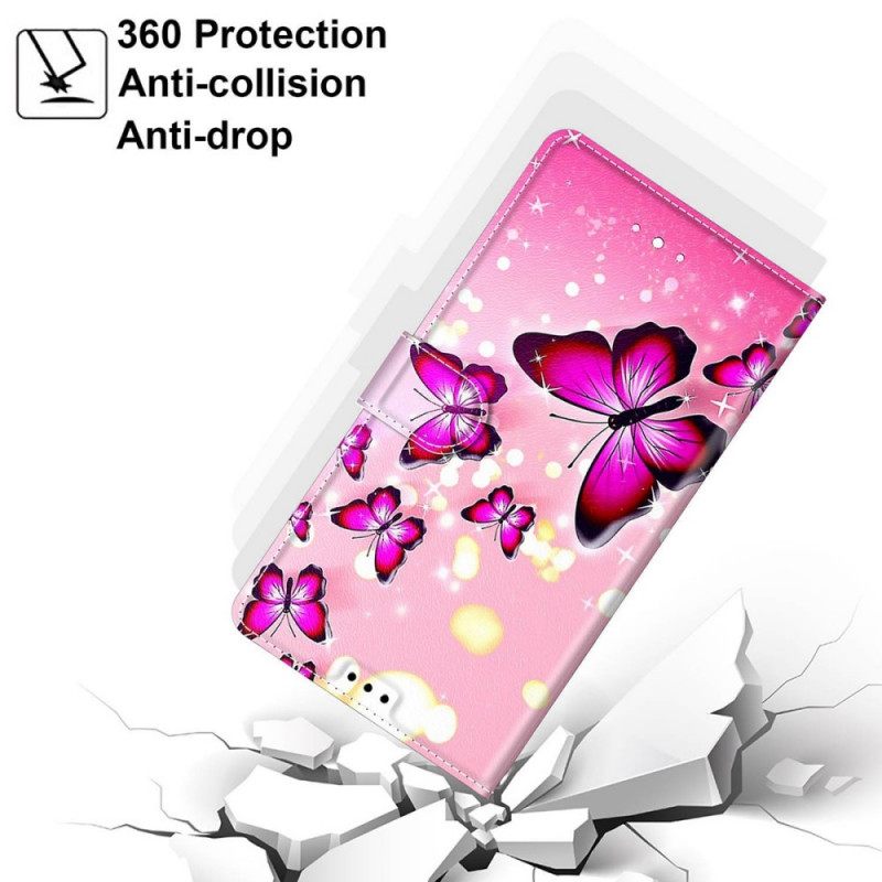 Κάλυμμα Samsung Galaxy S22 Ultra 5G με κορδονι Ανεμιστήρας Strap Butterflies