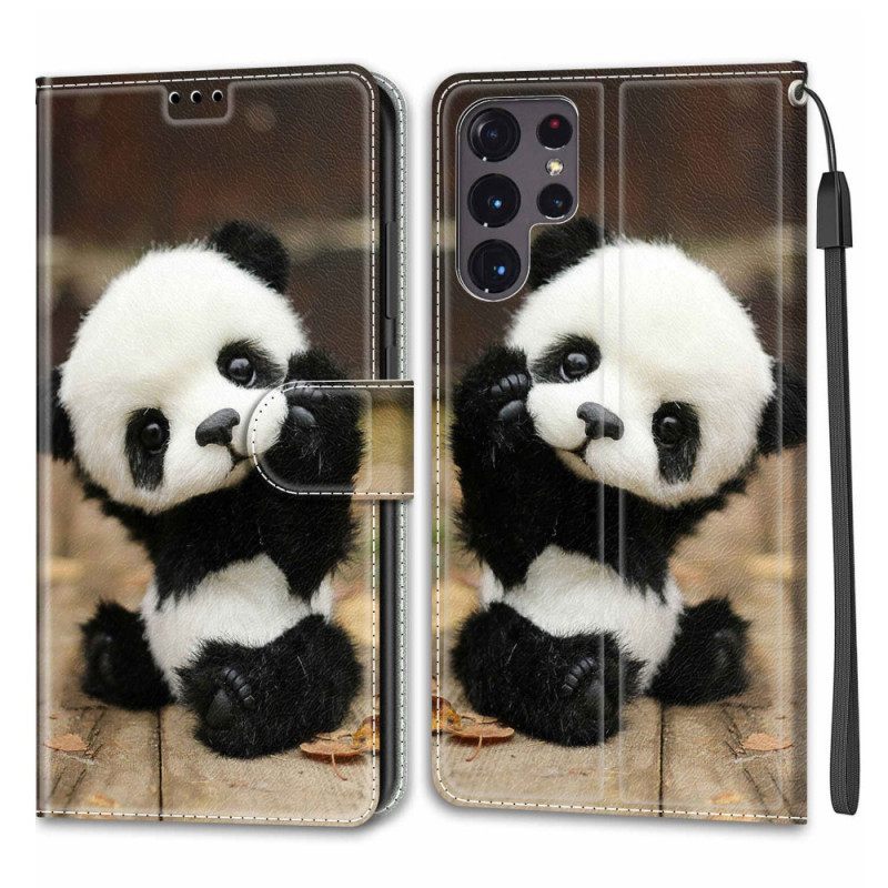 Κάλυμμα Samsung Galaxy S22 Ultra 5G με κορδονι Παίξτε Little Panda Με Strap