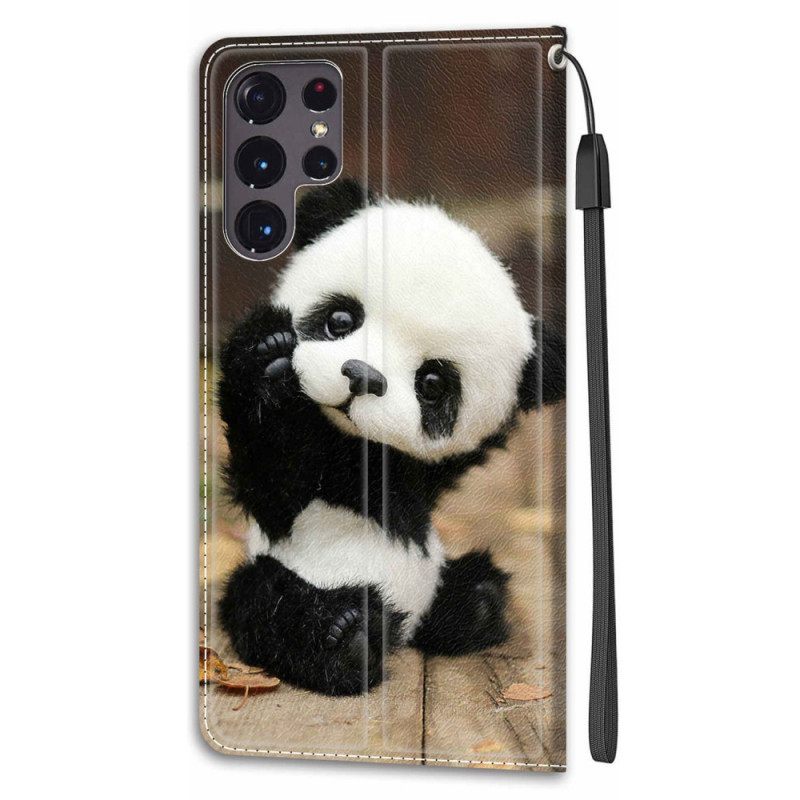 Κάλυμμα Samsung Galaxy S22 Ultra 5G με κορδονι Παίξτε Little Panda Με Strap