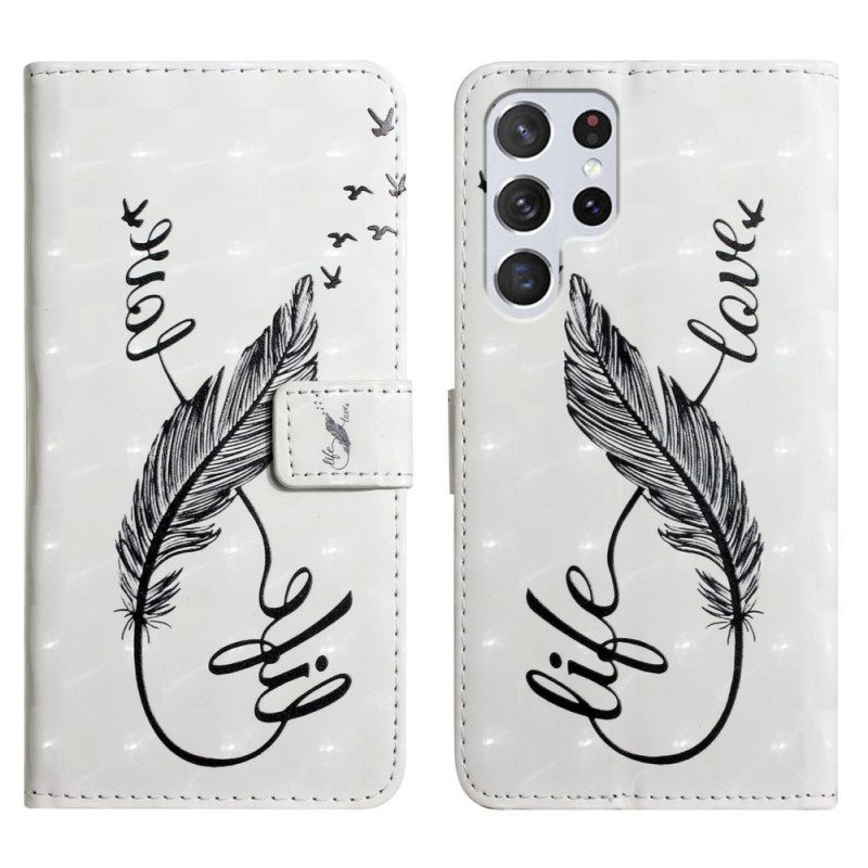 Θήκη Flip Samsung Galaxy S22 Ultra 5G Feather Life And Love