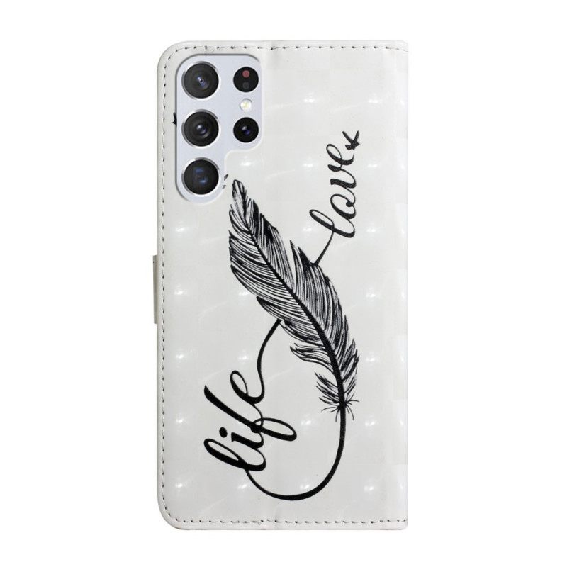 Θήκη Flip Samsung Galaxy S22 Ultra 5G Feather Life And Love