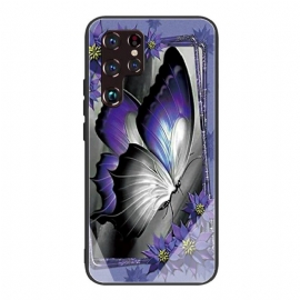 Θήκη Samsung Galaxy S22 Ultra 5G Μωβ Butterfly Tempered Glass