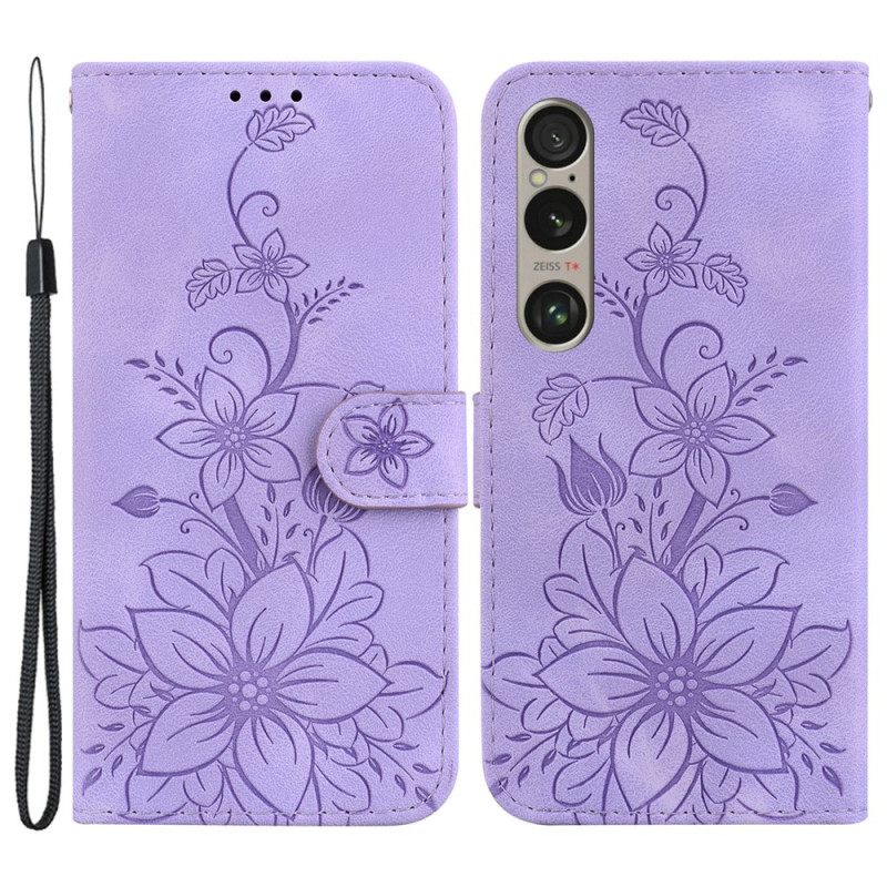 Δερματινη Θηκη Sony Xperia 1 Vi Floral Σχέδιο Με Λουράκι Σιλικόνης