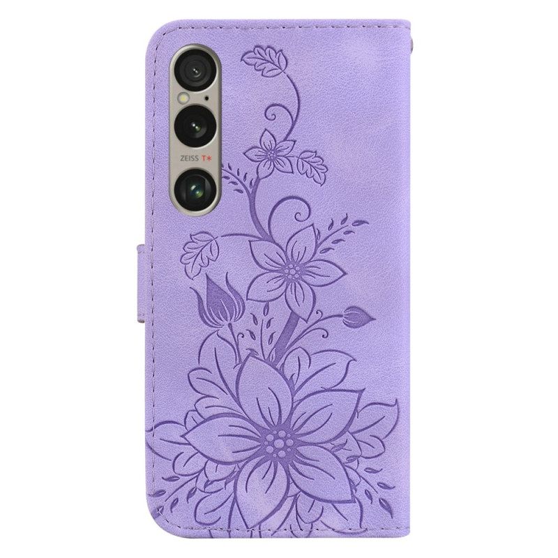 Δερματινη Θηκη Sony Xperia 1 Vi Floral Σχέδιο Με Λουράκι Σιλικόνης