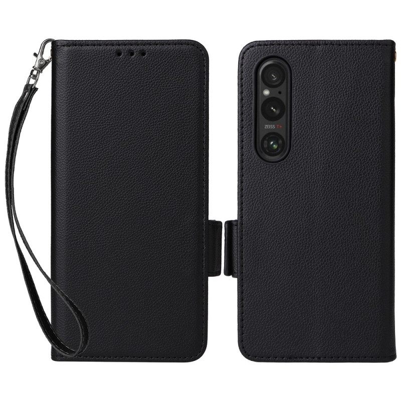 Δερματινη Θηκη Sony Xperia 1 Vi Litchi Faux Leather Με Λουράκι