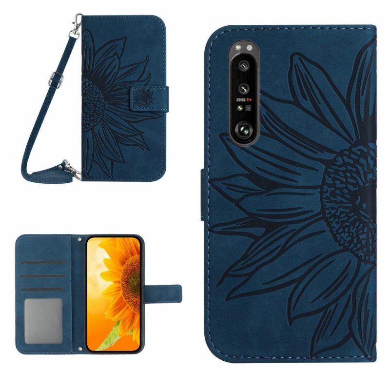 Δερματινη Θηκη Sony Xperia 1 Vi Sunflower Print Με Ιμάντα Ώμου