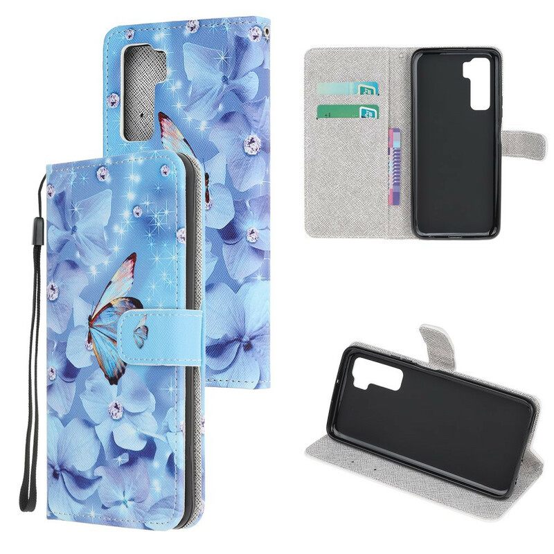 Κάλυμμα Huawei P40 Lite 5G με κορδονι Diamond Strap Butterflies