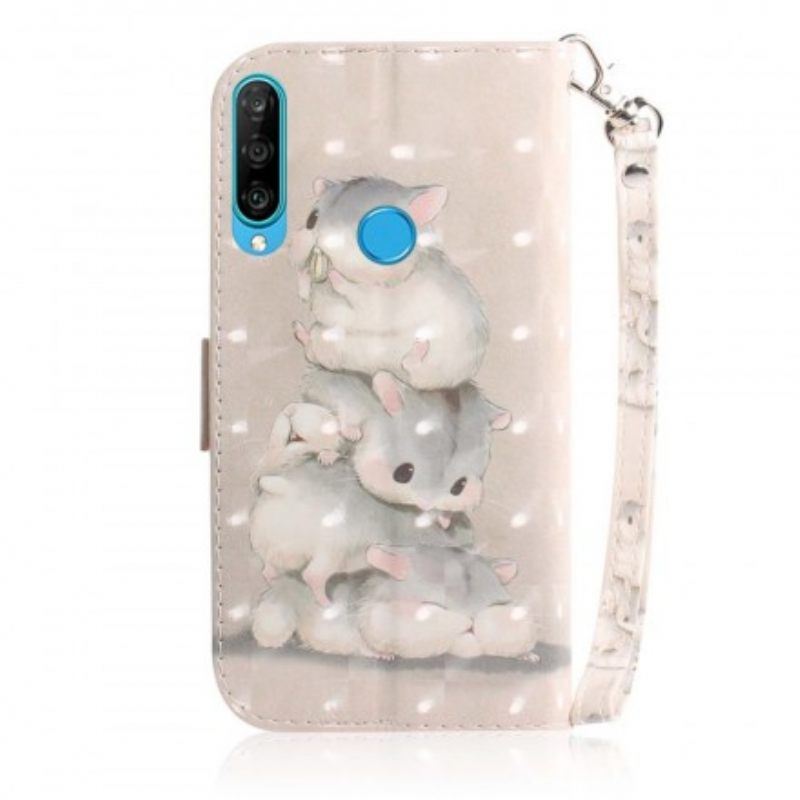 δερματινη θηκη Huawei P30 Lite με κορδονι Thong Hamsters