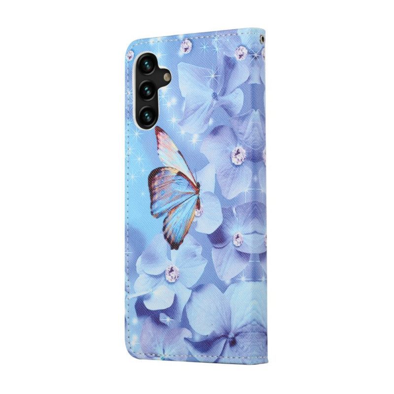 δερματινη θηκη Samsung Galaxy A13 5G / A04s με κορδονι Strappy Diamond Butterflies