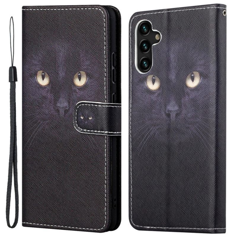 Κάλυμμα Samsung Galaxy A13 5G / A04s με κορδονι Strappy Black Cat Eyes