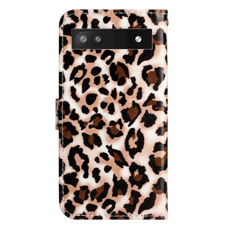 Θήκη Flip Google Pixel 7A με κορδονι Strappy Leopard Print